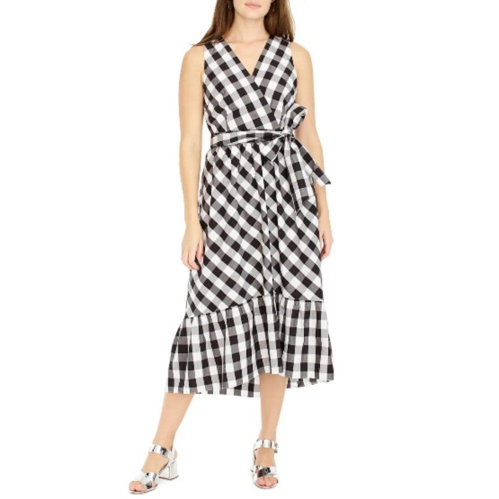 J. Crew Sz. 2 NWT Sleeveless Faux-Wrap Dress In Gingham Plaid Cotton Poplin